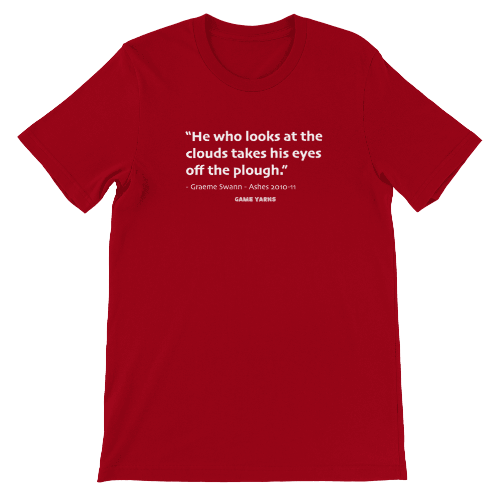 Graeme Swann focusing on the Cricket Ashes with Game Yarns T-shirt quote