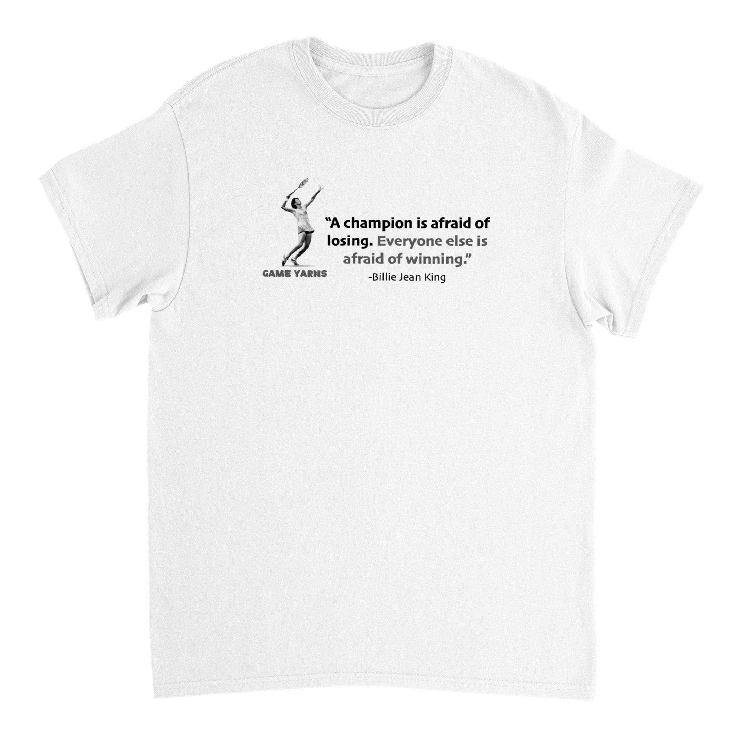 Billie Jean King Champion T-shirt but Game Yarns