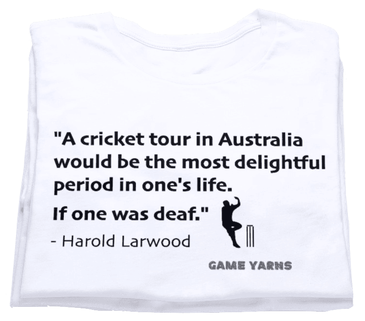 A cricket tour in Australia would be the most delightful period in one's life. If one was deaf. Game Yarns Ashes cricket t-shirt