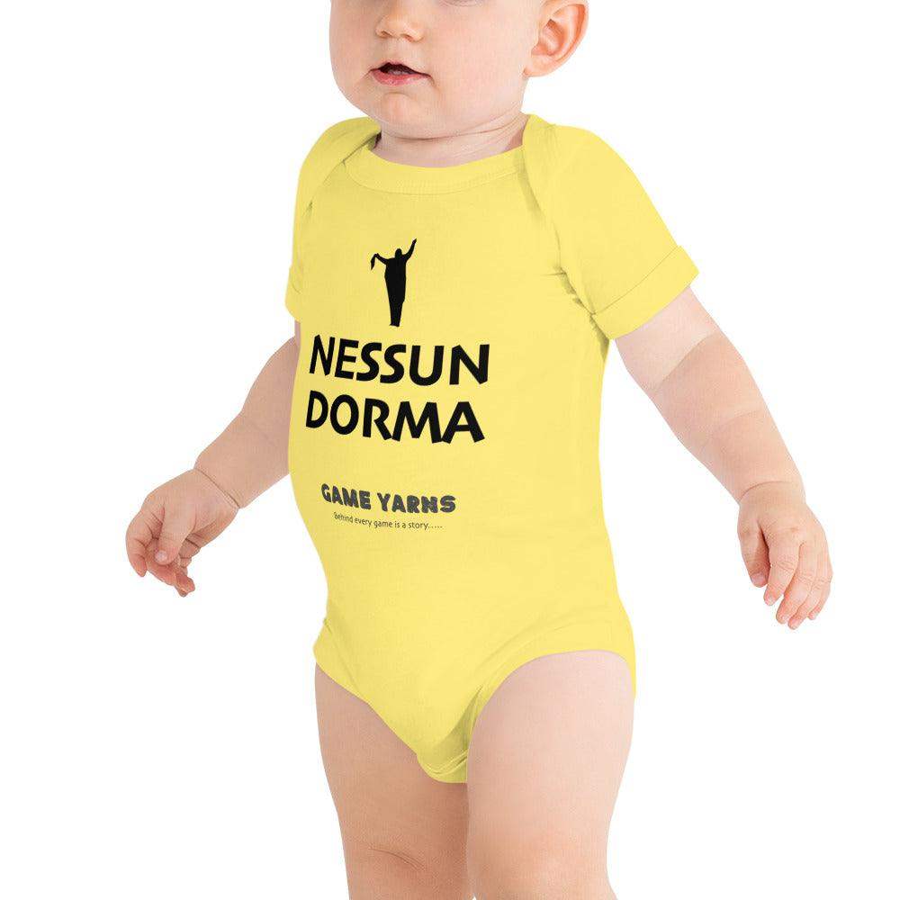 Nessun Dorma Let no-one sleep baby one piece by Game Yarns