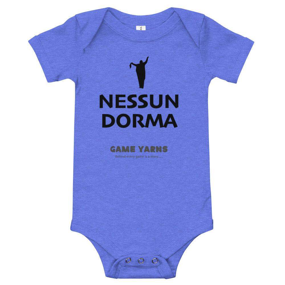 Nessun Dorma Let no-one sleep baby one piece by Game Yarns