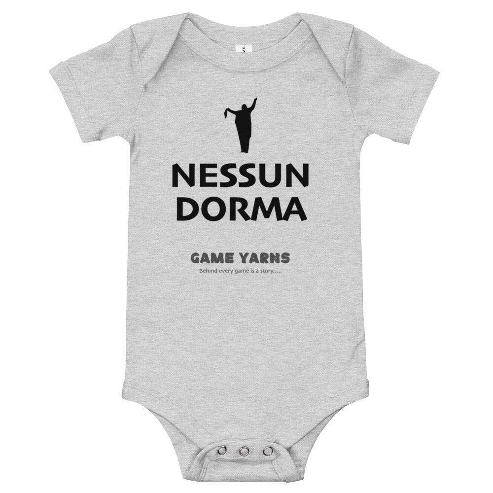 Nessun Dorma Let no-one sleep baby one piece by Game Yarns