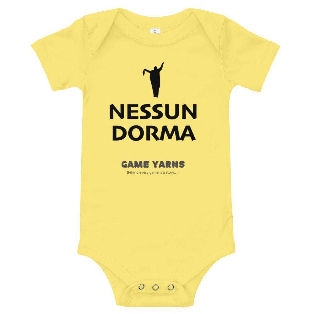 Nessun Dorma Let no-one sleep baby one piece by Game Yarns