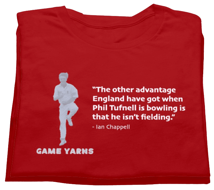 Ian Chappell on Phil Tufnell. Cricket T-shirt by Game Yarns