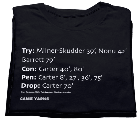 Rugby World Cup Final 2015 when New Zealand won in a spectacular game Game Yarns t-shirt