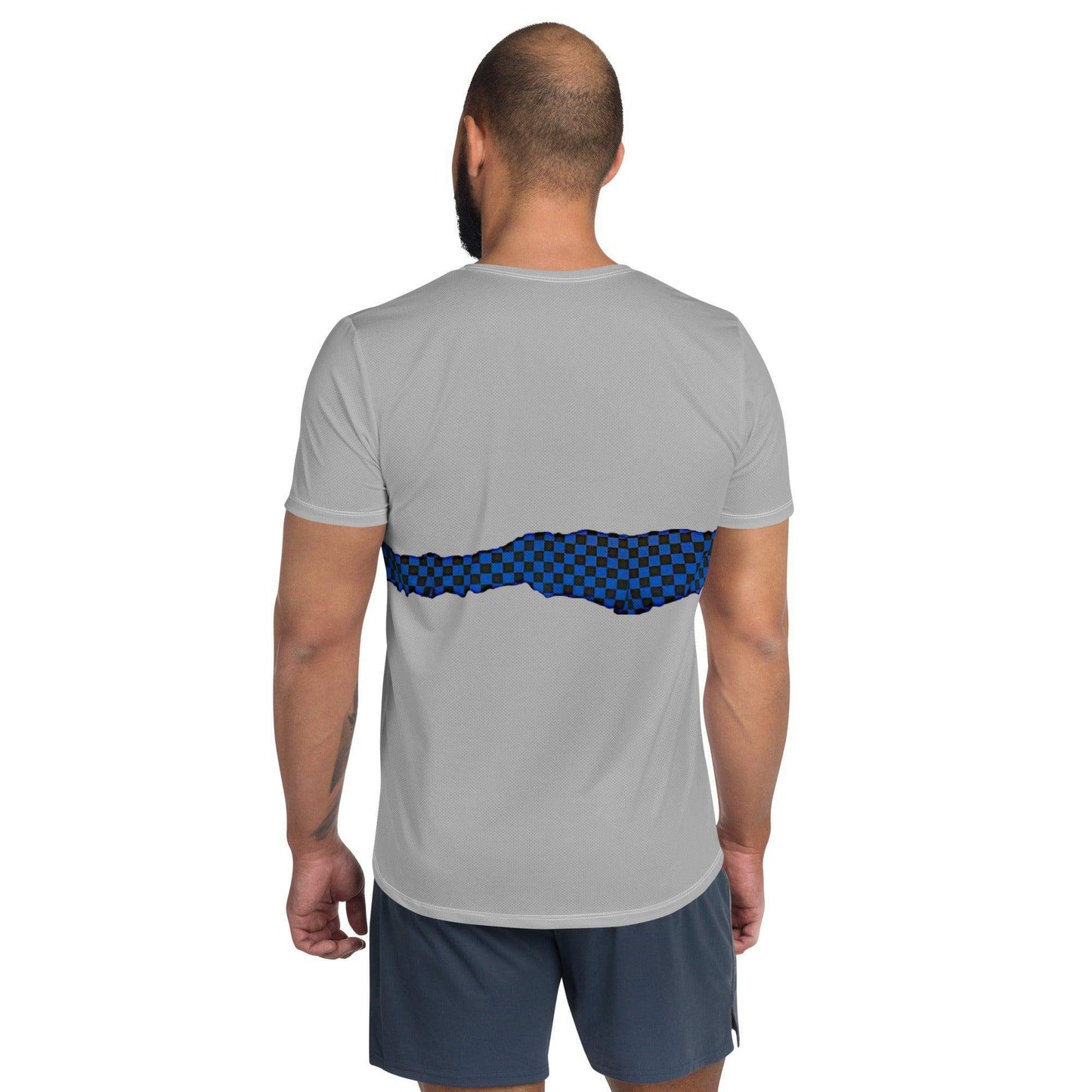 John McEnroe Blue Check Grey Athletic T-shirt