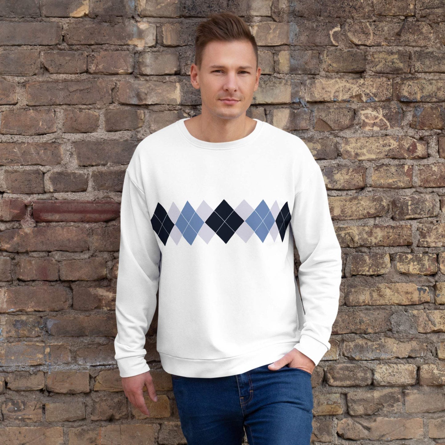 Ivan Lendl All Over Argyle Blue Sweatshirt - Game Yarns