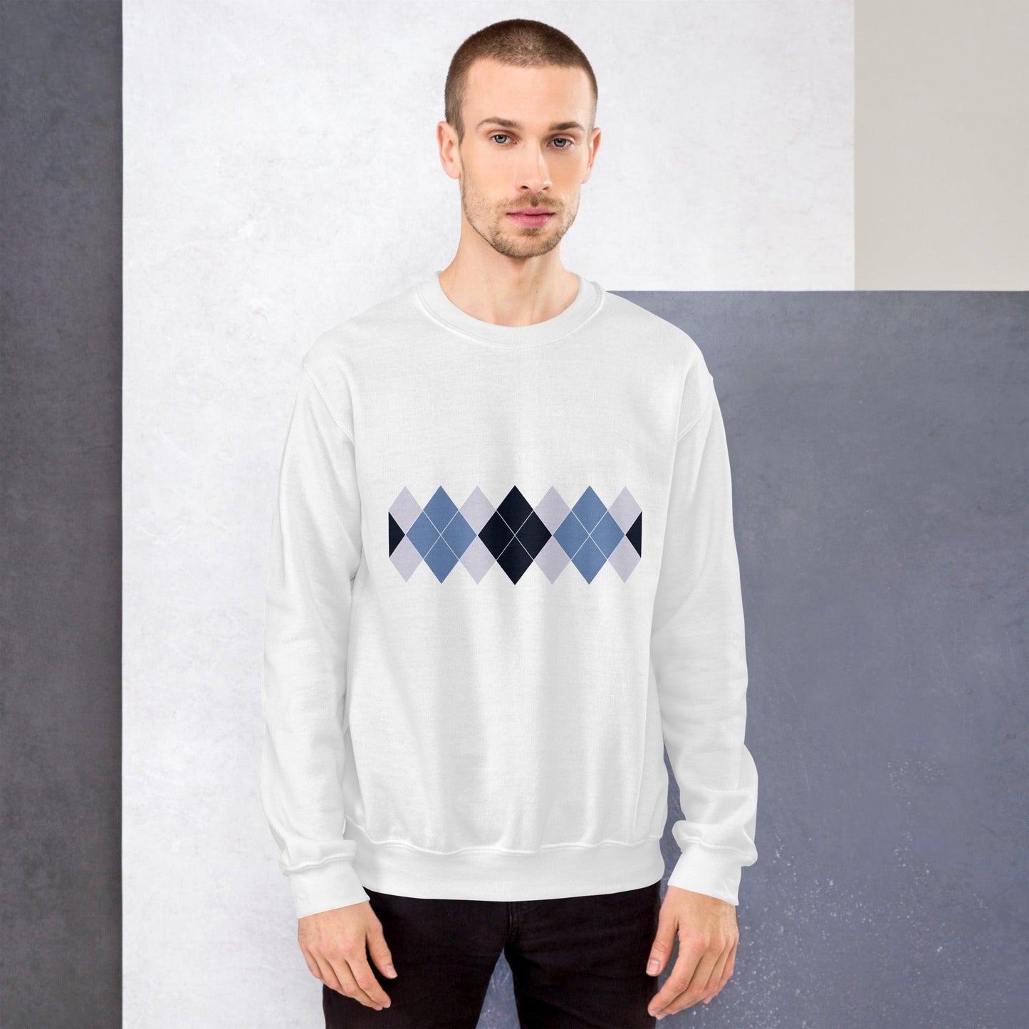 Ivan Lendl Argyle Blue Grey Front Only Sweatshirt - Game Yarns