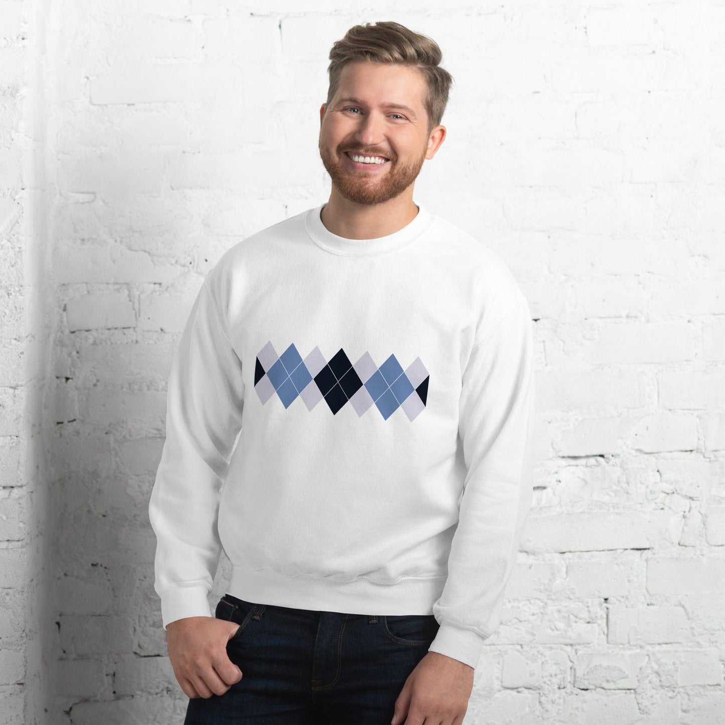 Ivan Lendl Argyle Blue Grey Front Only Sweatshirt - Game Yarns