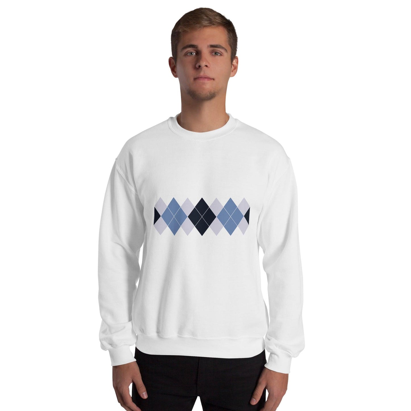 Ivan Lendl Argyle Blue Grey Front Only Sweatshirt - Game Yarns