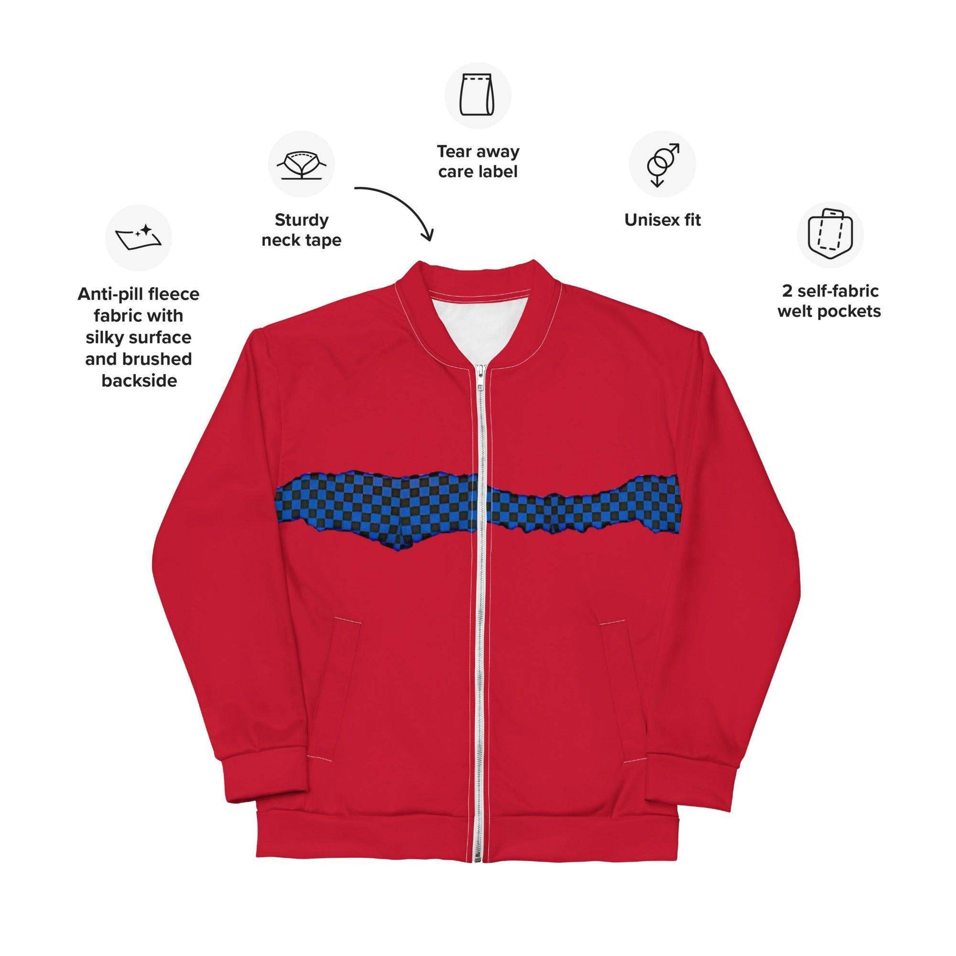 McEnroe Blue Check Red Bomber Jacket - Game Yarns