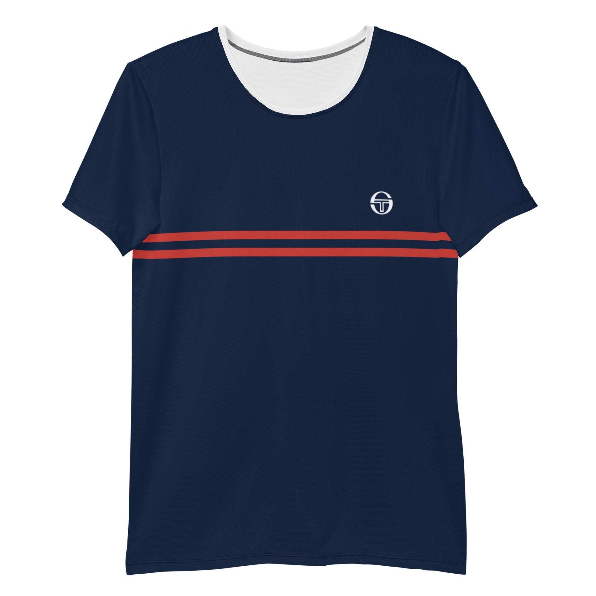 McEnroe Supermac Blue Red Athletic T-shirt - Game Yarns