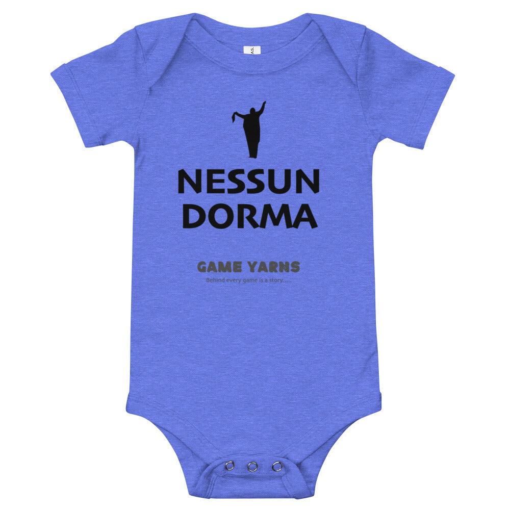 Nessun Dorma Let no-one sleep baby one piece by Game Yarns
