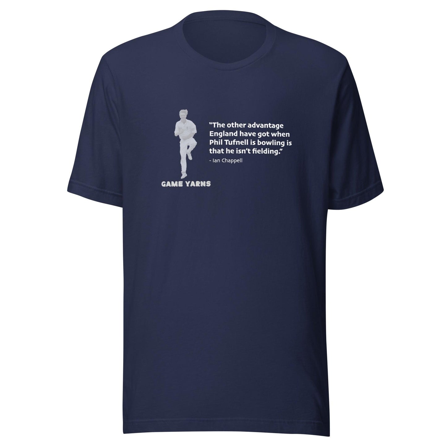 Ian Chappell on Phil Tufnell. Cricket T-shirt by Game Yarns