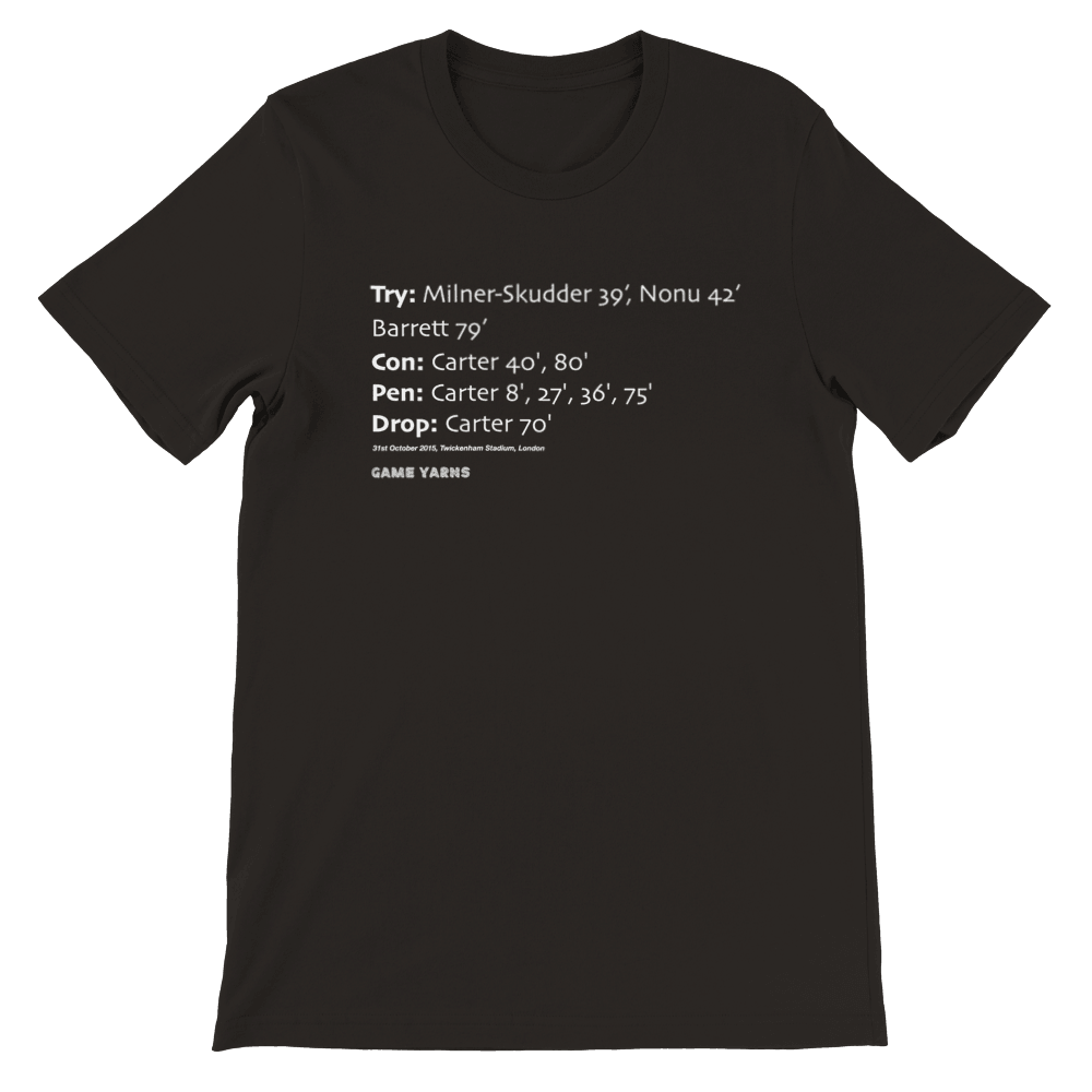 Rugby World Cup Final 2015 when New Zealand won in a spectacular game Game Yarns t-shirt 